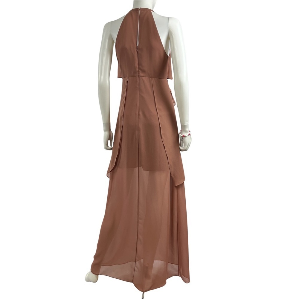 BCBGeneration Sheer Ruffle Maxi Dress Brown - Size 2 - Picture 6 of 10